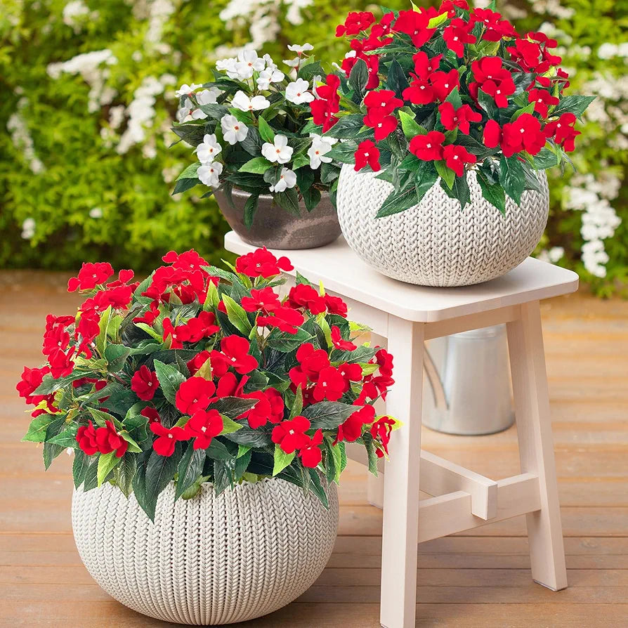 Uqueeten 2 Pieces Artificial Flower Impatiens for Balcony Garden Bonsai Decoration